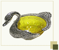 Duck shaped Yellow glass decorative bowl with silver antique work