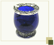 Blue glass ashtray with silver antique work
