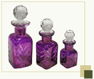 Set of 3 Square handcarved purple perfume bottles