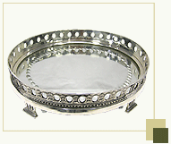 Silver Plated Circular Glass Tray with Handcarved Mirror